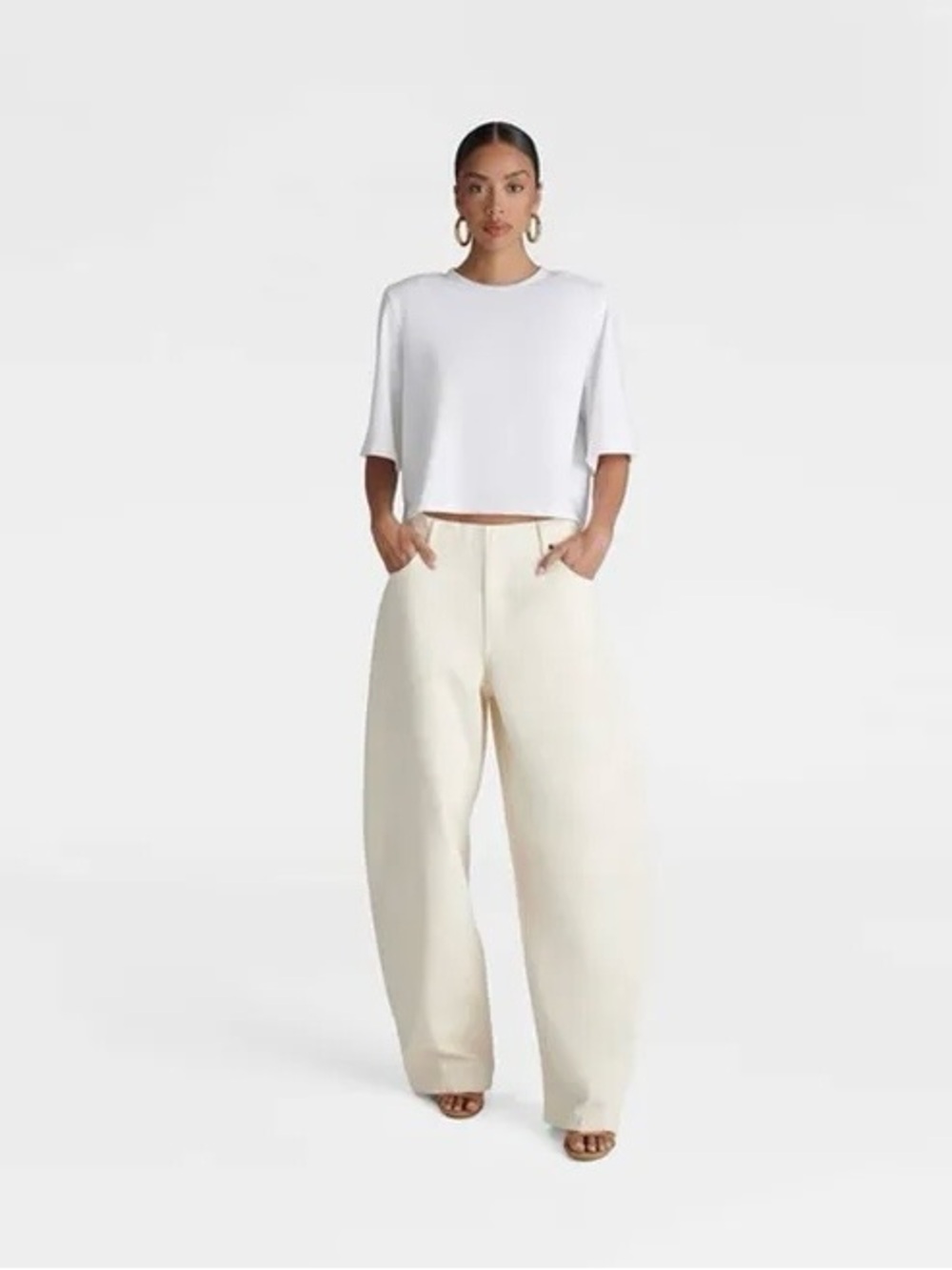 KBB by Kahlam Cream Barrel-Leg Men’s Chinos